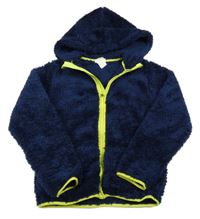 Tmavomodrá chlupatá propínací mikina s kapucí H&M