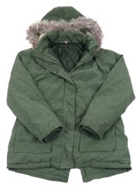 Khaki šusťákový zimní kabát s kapucí Hullabaloo