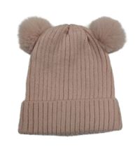 Světlerůžová žebrovaná pletená čepice s bambulemi Primark