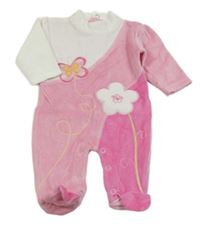 Nové - Růžovo-bílý sametový overal s květy Dunnes