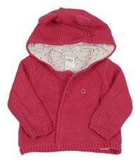 Růžový propínací podšitý svetr s kapucí 