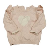 Světlerůžový svetr se srdíčkem a volánky M&S