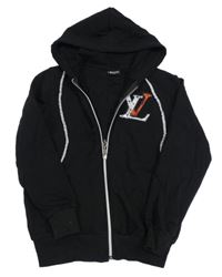 Černá propínací mikin s kamínky a kapucí 