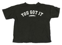 Antracitové crop oversize tričko s nápisem Zara