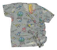 Nové - Šedé tričko s tučňáky a řasením 