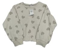 Nové - Béžová crop oversize mikina se srdíčky Pepco