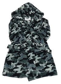 Černo-šedý chlupatý army župan s kapucí F&F