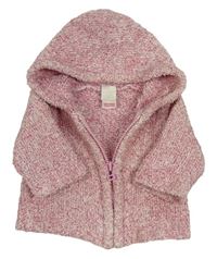 Růžovo-bílý melírovaný propínací svetr s kapucí little bundle