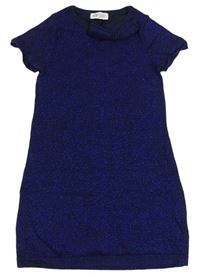 Tmavomodro-safírové svetrové šaty s mašlí a třpytkami zn. H&M