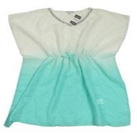 Smetanovo-světletyrkysová šifonová průsvitná plážová tunika s korálky PRIMARK