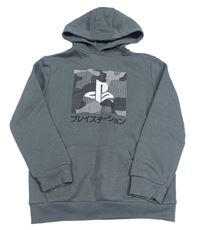 Tmavošedá mikina s potiskem - PlayStation a kapsou a kapucí zn. PRIMARK