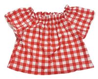 Červeno-bílá kostkovaná crop halenka Zara