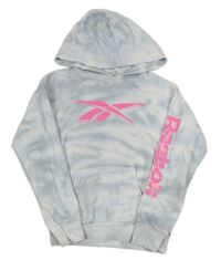 Světlemodro-bílá batikovaná mikina s kapsou a logem a kapucí Reebok
