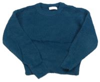 Petrolejový žebrovaný chlupatý crop svetr PRIMARK