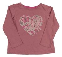 Starorůžové triko se srdíčkem s motýlky PRIMARK