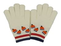 Smetanovo-červeno-tmavomodré prstové rukavice s tištěnými čepičkami a nášivkou zn. UNOX