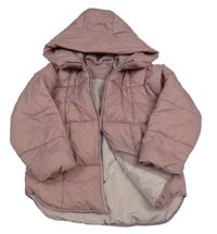 Starorůžová prošívaná šusťáková zimní bunda s kapucí ZARA