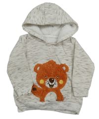 Béžová melírovaná mikina s medvídkem a kapucí 