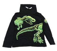 Černé triko s kostrou dinosaura a komínovým límcem dopodopo