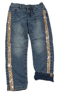 Modré podšité rifle s flitrovým pruhem a srdíčky Kiki&Koko