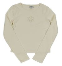 Smetanové žebrované crop triko s průstřihem květu a kamínky Page one young