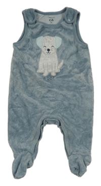 Modrošedé žebrované sametové dupačky s pejskem C&A