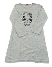 Světlešedá melírovaná sametová noční košile s pandou a nápisy TisSAiA