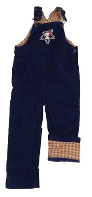 Tmavomodré manšestrové laclové kalhoty s jednorožcem Papagino