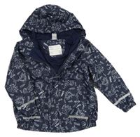 Tmavomodrá nepromokavá jarní bunda s dinosaury a kapucí Kiki&Koko