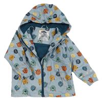 Světlemodrá nepromokavá jarní bunda s příšerkami a kapucí lupilu