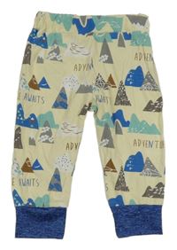 Vanilkovo-modro/tmavomodré pyžamové kalhoty s horami a nápisy