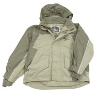 Světlebéžovo-šedá šusťáková lyžařská bunda se snowboardistou a odepínací kapucí Mountainer