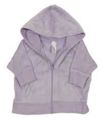 Levandulová sametová propínací mikina se srdíčkem a kapucí