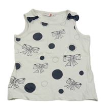 Bílo-tmavomodrý crop top s puntíky a mašličkami BERTI