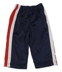 Tmavomodro-červené sportovní tepláky s bílými pruhy 