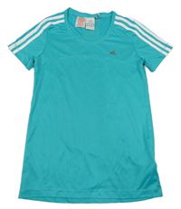 Tyrkysové sportovní funkční tričko s pruhy Adidas 