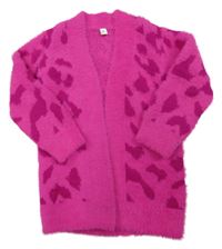 Fuchsiový vzorovaný chlupatý svetrový cardigan Tu
