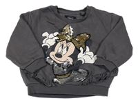 Tmavošedá mikina s Minnie s překlápěcími flitry a volánky C&A