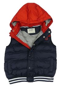 Tmavomodro-červená šusťáková zateplená vesta s kapucí George