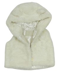 Krémová kožešinová zateplená vesta s kapucí s oušky Mothercare