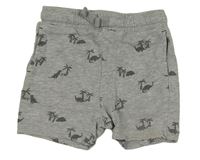 Šedé melírované teplákové kraťasy s dinosaury a palmami Mothercare