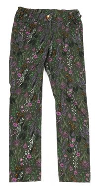 Khaki květované plátěné skinny kalhoty C&A
