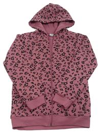 Starorůžová propínací mikina s leopardím vzorem a kapucí Y.F.K.