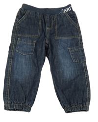 Tmavomodré podšité cuff rifle s kapsami a úpletovým pasem C&A