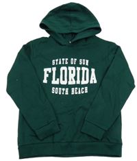 Tmavozelená mikina s nápisem a kapucí LC Waikiki