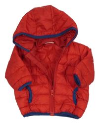 Červená prošívaná šusťáková zateplená bunda s kapucí Next