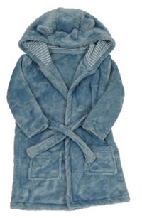 Modrošedý chlupatý župan s mraky a kapucí Tu