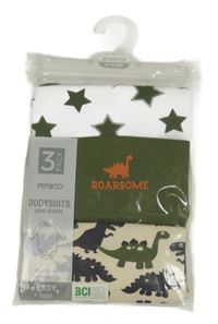 Nové - 3x body - Bílé s hvězdami + khaki s dinosaurem + béžové s dinosaury Pep&Co