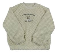 Béžová vzorovaná chlupatá mikina s medvědem a nápisem