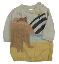 Béžovo-žluto-hnědý svetr se slonem a gepardem F&F